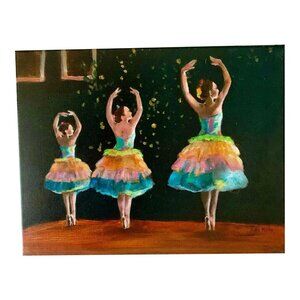 Small Ballet Dancers Original Acrylic Painting, Signed